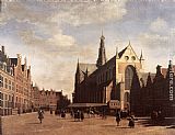Square Canvas Paintings - The Market Square at Haarlem with the St Bavo